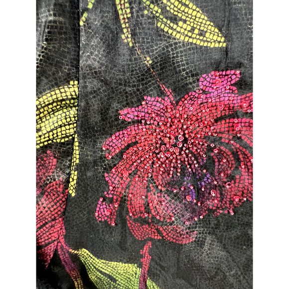 Chicos Jacket Asian inspired Women's Sz 2 Black Floral Long Sleeves‎ Beaded Silk - Picture 8 of 13